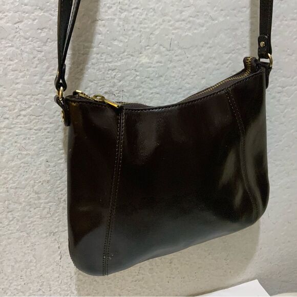 Monsac Purse Dark Brown Patent Shiny leather shoulder bag small - Picture 5 of 13